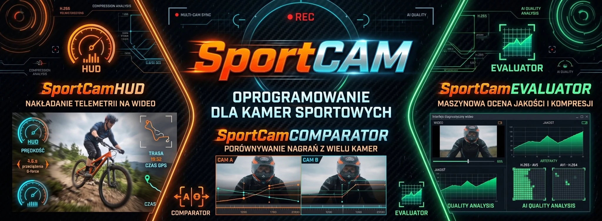 SportCamHUD, SportCamComparator oraz SportCamEvaluator — trzy aplikacje w jednej grafice